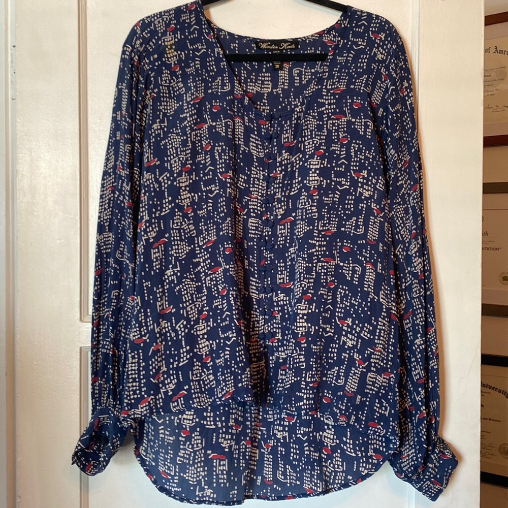 WINTER KATE patterned 100% silk top Sz MED